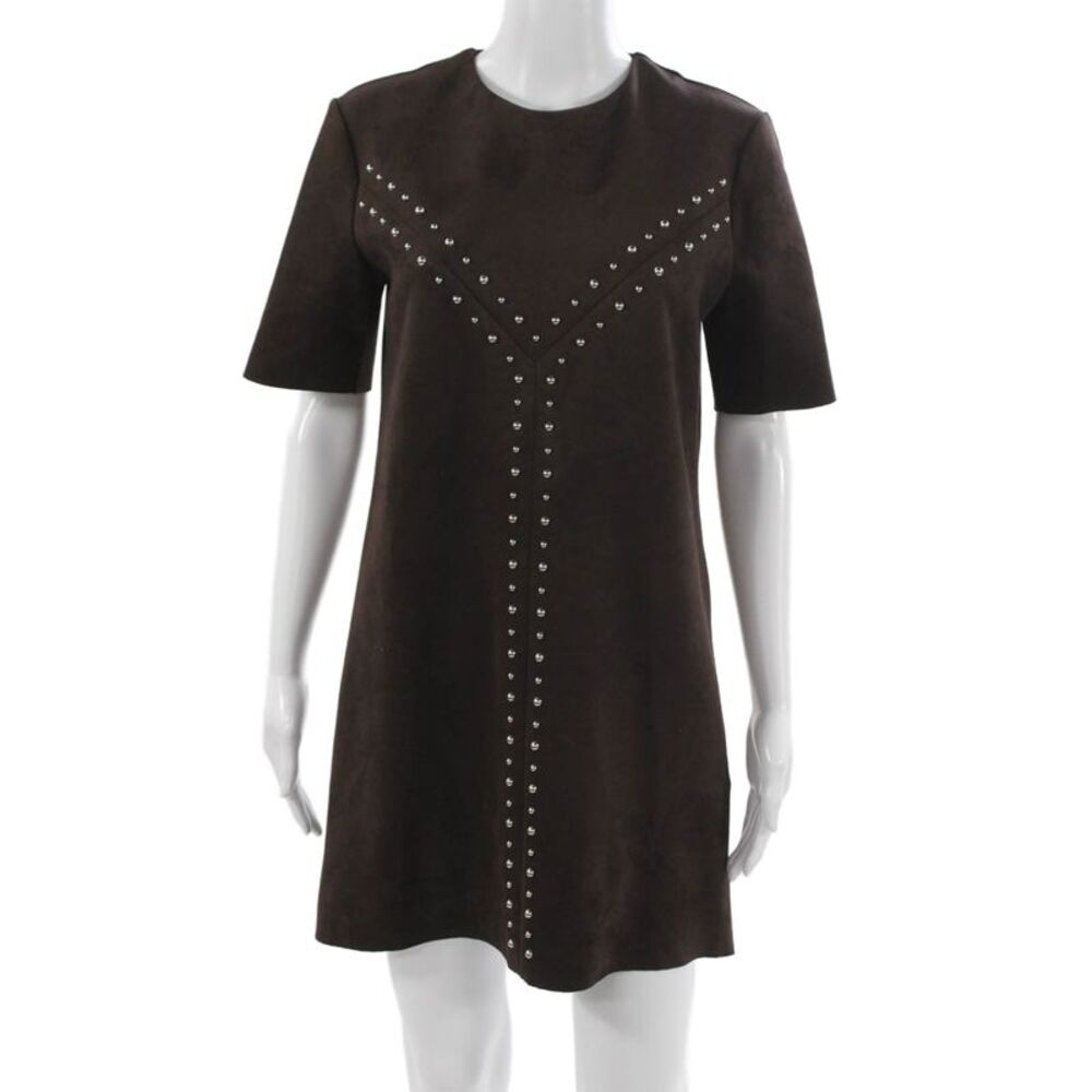 Zara Women Shift Dress Brown Round Neck Half Sleeve Zip Polyester Size S